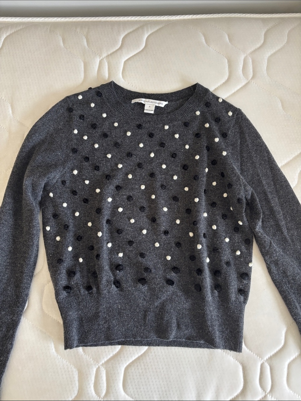 Diane Von Furstenberg Charcoal Crewneck Polka Dot Sweater